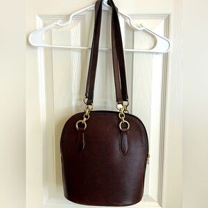 Saks Fifth Avenue Vintage Dark Brown Calfskin and Brass Bucket Bag